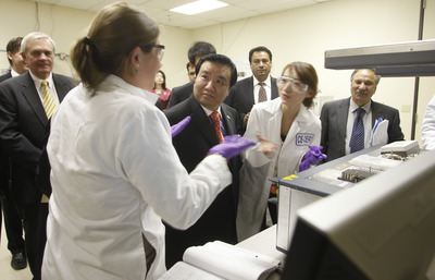 Chinese inventor and businessman Winston Chung at a lab in the College of Engineering-Center for Environmental Research and Technology.